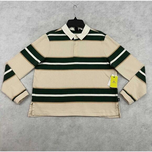 Volcom Girls Small Rugby Polo Shirt 7/8 Striped Long Sleeve NWT Beige - Picture 3 of 15